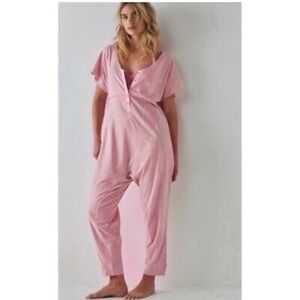 Free People Intimately Henley Romper XS Pink Harem Lounge NWOT